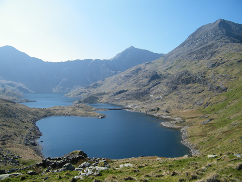 View in Snowdonia. Cloudless blue sky, no lying snow.