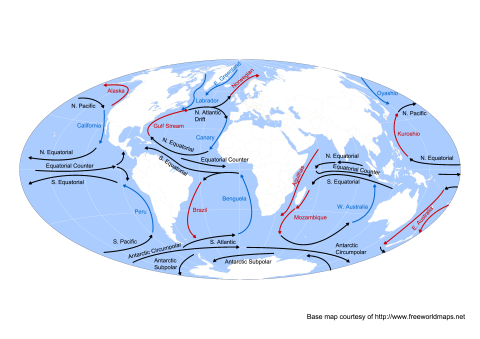 Map showing major ocean currents of the world