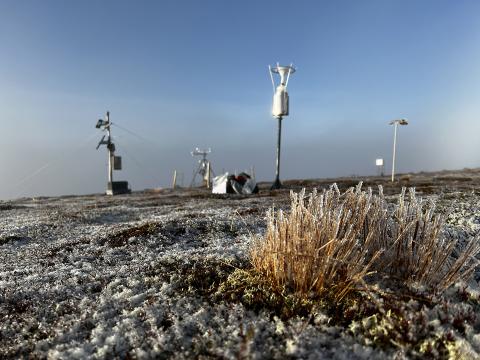 Monitoring equipment at the ECN Cairngorms site in the winter (frost on the ground)