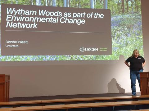Denise Pallet speaking at the launch of the book 'Wytham Woods: How a Landscape Works'