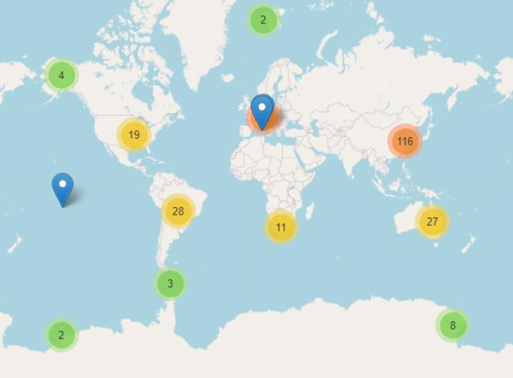 ILTER global site clusters map